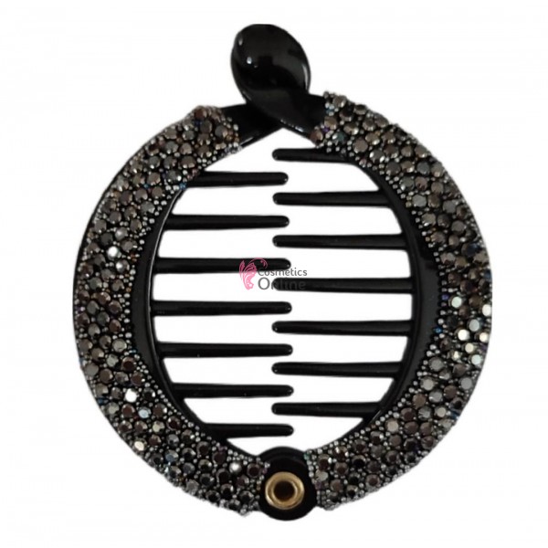 Accesoriu tip banana pentru prins parul din plastic PZS012DD - Negru cu cristale diamond